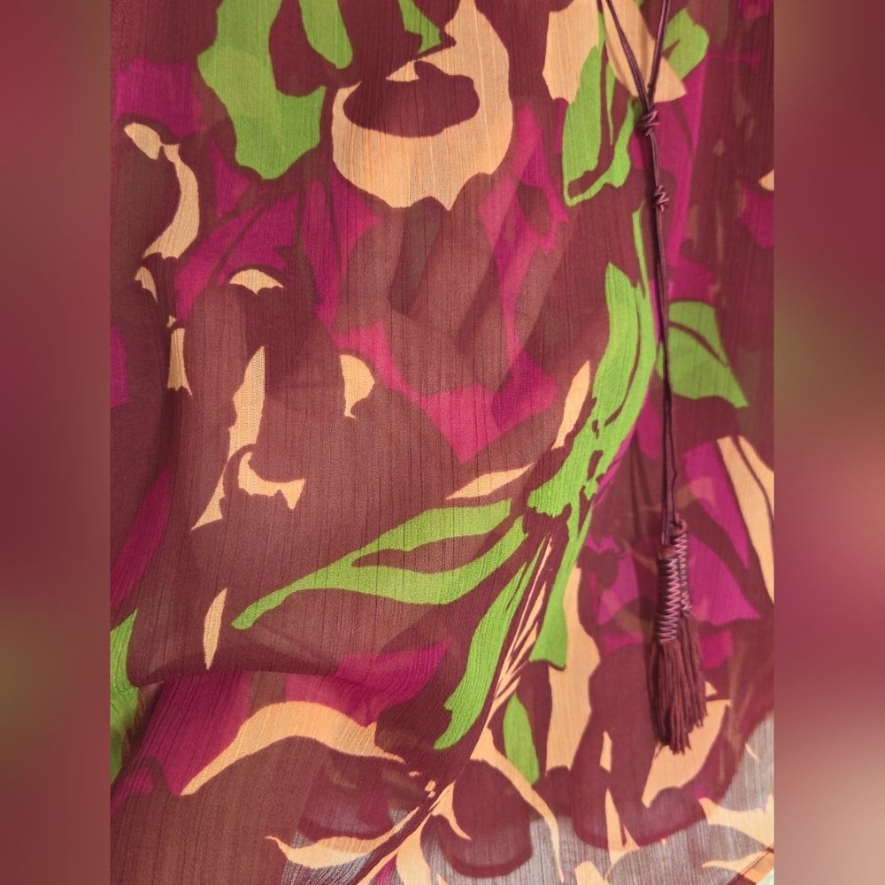 St Johns Bay Womens Floral Semi Sheer Peasant Tunic top Shirt Sz L EUC Boho Fall - Picture 10 of 11
